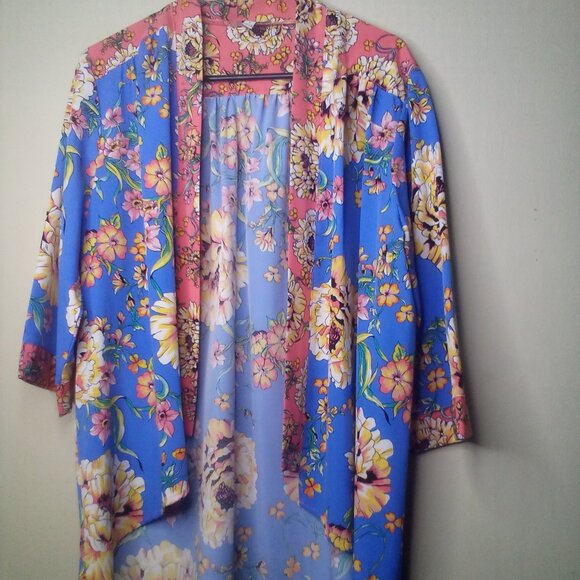 Seven Forty Two Open Blouse Cardigan L Half Sleeve Floral Colorful - Picture 1 of 15